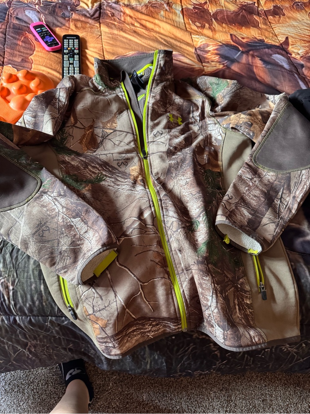 Under Armour Brown Realtree-Style Jacket with Neon Yellow Trim